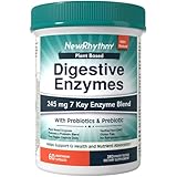 NewRhythm Digestive Enzymes 245 mg, with Probiotics and Prebiotics, Plant Based, 7 Key Enzymes, Digestion, Nutrient Absorption, Protease Amylase & Lipase, 60 Vegan Capsules
