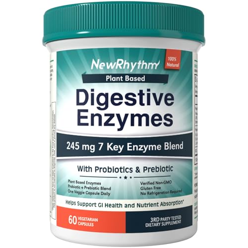 NewRhythm Digestive Enzymes 245 mg, with Probiotics and Prebiotics, Plant