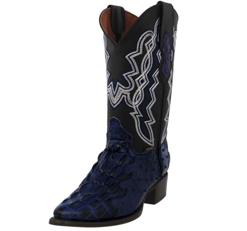 Texas Legacy Mens Blue Western Wear Cowboy Boots Crocodile & Ostrich Print J Toe