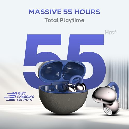 Image of truke TruClips Wireless Open Ear Buds with 55H Battery, 12mm Custom Drivers, Spatial Audio, Premium Leather Dual Form Design, Low Latency, Quad Mic ENC, Ambient Awareness, IPX5 - OnyxBlue