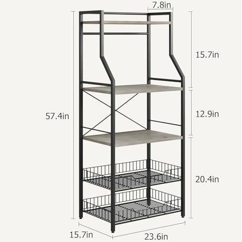 GarveeMore Mueble microondas Cocina con Gran Capacidad,Estantería 5 Niveles para Microondas de Cocina,con 6 Ganchos para Especias y Organizador de Ollas,60 * 40 * 146 cm(Gris) - imagen 2