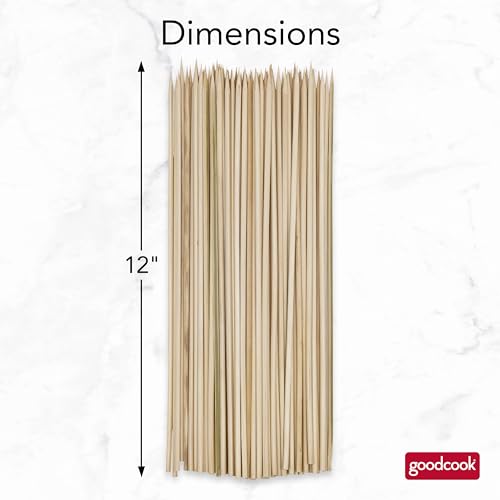GoodCook Everyday 12-Inch Bamboo Skewers, 100-Count, Wooden Skewers for Grilling, Shish Kabob, BBQ, and Kebabs, Durable Single-Point Ends, Versatile Skewer Sticks for Cooking and Crafts