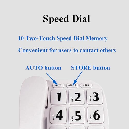 JeKaVis Telefone com fio JF11W de botão grande para telefones idosos amplificados para pessoas com d