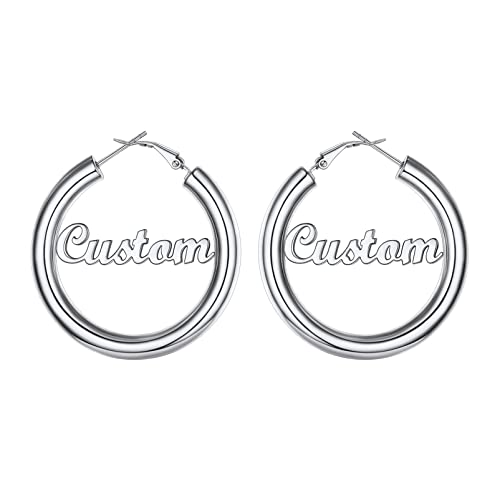 Image of Stainless Steel Chunky Hoop Earrings For Women, Minimalist and Chic, Black /Gold Plated, Round Hoops Earrings Hypoallergenic, Size: 30mm /40mm /60mm /80mm, Come with Box
