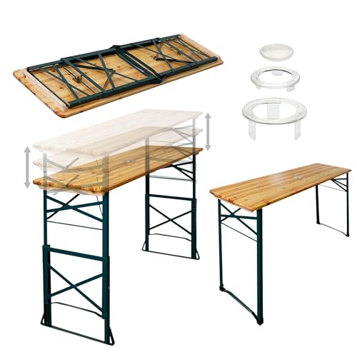 CHEFGASTRO Bierzelttisch höhenverstellbar & klappbar 90-116 x 170 x 50 cm mit Schirmhalterung lackiertes Holz Festzeltgarnitur Stehtisch Bierzeltgarnitur Bartisch Tisch Balkon Outdoor Gartenmöbel