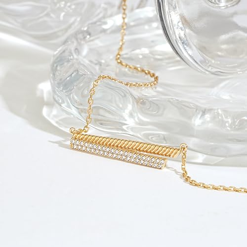 Fettero Dainty Gold Necklace for Women, 14K Gold Plated Cute Bar Pendant Choker Necklaces Simple Trendy Bar Necklaces Jewelry