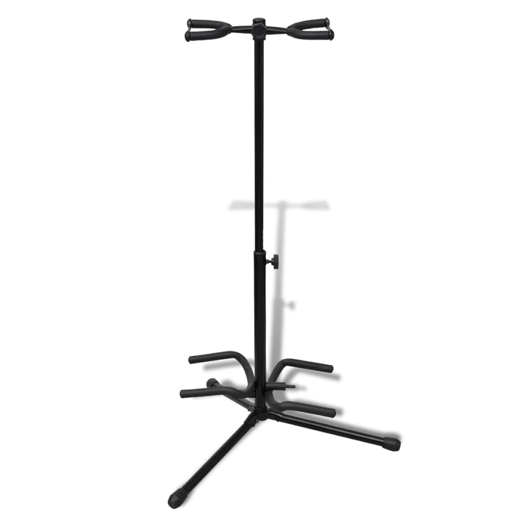 Soporte de guitarra doble ajustable de acero plegable para guitarra acústica y eléctrica, altura regulable de 66 a 80 cm, soporte antideslizante para guitarra de concierto y bajo