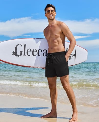 Image of Gleeease 5inch Mens Swim Trunks: 2 in 1 with Compression Liner Lined Soft Stretch Quick Dry Solid Pockets Drawstring Beach