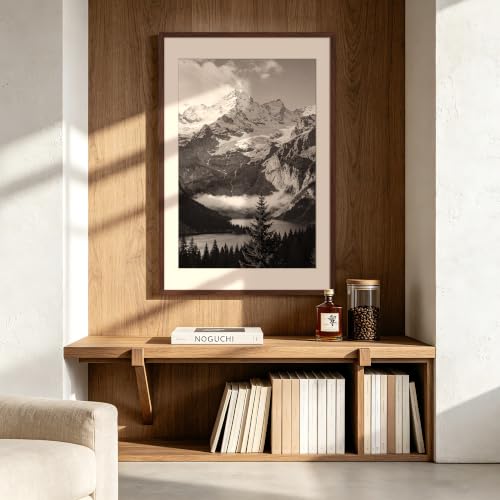 Image of upsimples 24x36 Poster Frame, Display Pictures 20x30 with Mat or 24 x 36 Without, Wall Hanging Picture Frames, Brown, 1 Pack