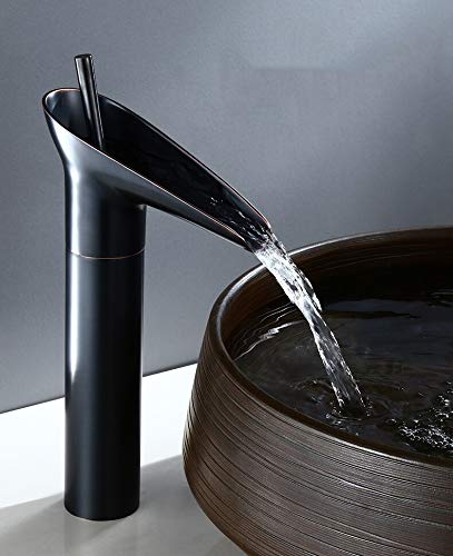 24x7 eMall Waterfall Heavy Single Lever Basin Mixer ~ with 2 Braided Connection Pipes 450mm Midnight Waterfall Black, Brass Material, 12 Inches Height