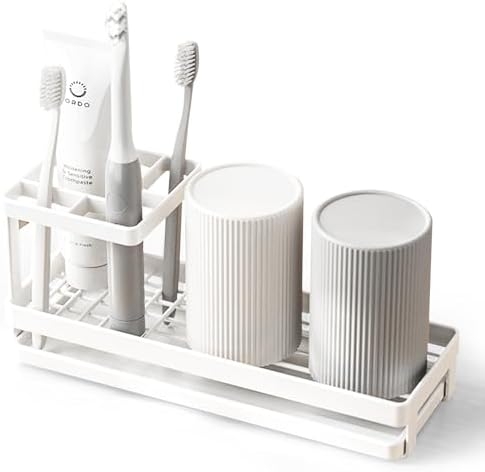 歯ブラシスタンド 置き型 防錆 歯ブラシホルダー 大容量 歯ブラシ立て 洗面台 歯ブラシ置き 水切り 歯磨き粉 コップスタンド 洗面所 電動歯ブラシ収納 シェーバー 洗顔フォーム 多機能 受け皿付き 白