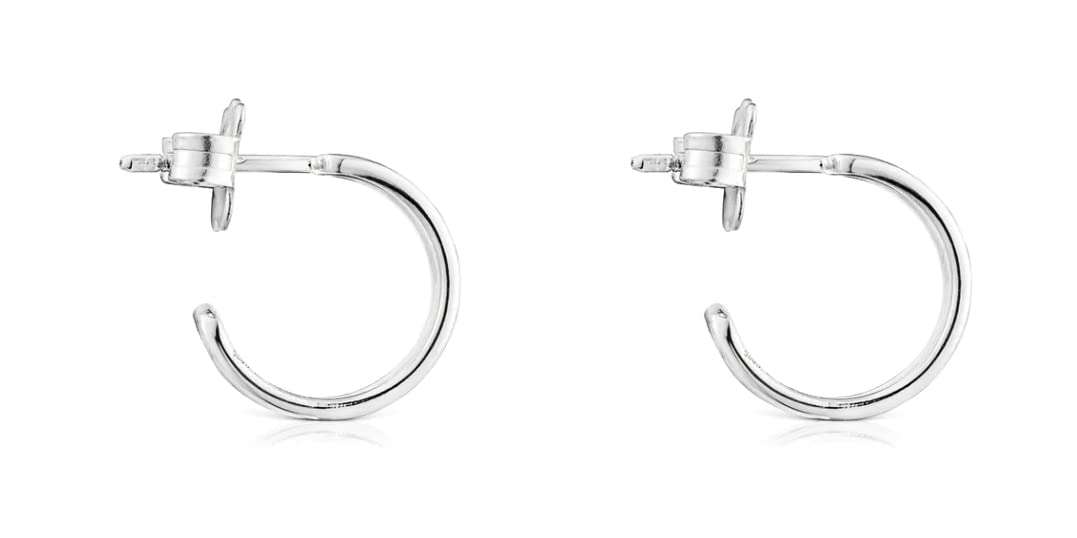TOUS Pendientes de Aro de Plata de Primera Ley para Mujer con Motivo de Oso, con Cierre Criollo de 11 mm de Diámetro, Atemporal y Elegante, Colección Bear Row
