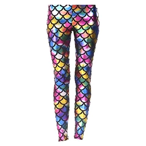 BIWTUP Ladies Mermaid Fish Scale Legging Women Slim Fit Shiny Disco Metallic Leggings (Rainbow, UK 12-14 M/L) Cover