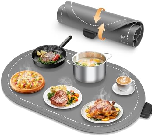 seenlast Warming Mat for Food with Adjustable Temperature Timer,10S Fast Heating Silicone Food Warmers for Parties Buffet and Home Daily,Food Warming Mat with Insulating Pad Raised Feet Protects Table