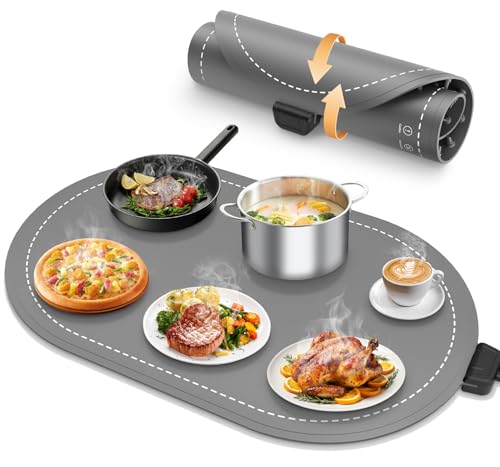 seenlast Warming Mat for Food with Adjustable Temperature Timer,10S Fast Heating Silicone Food Warmers for Parties Buffet and Home Daily,Food Warming Mat with Insulating Pad Raised Feet Protects Table
