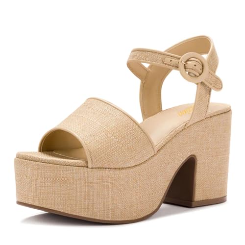 Pazzion Women Chunky High Heel Platform Sandals Open Toe Ankle Strap Buckle Ladies Shoes for Bridal Prom Event Size 4-16 US
