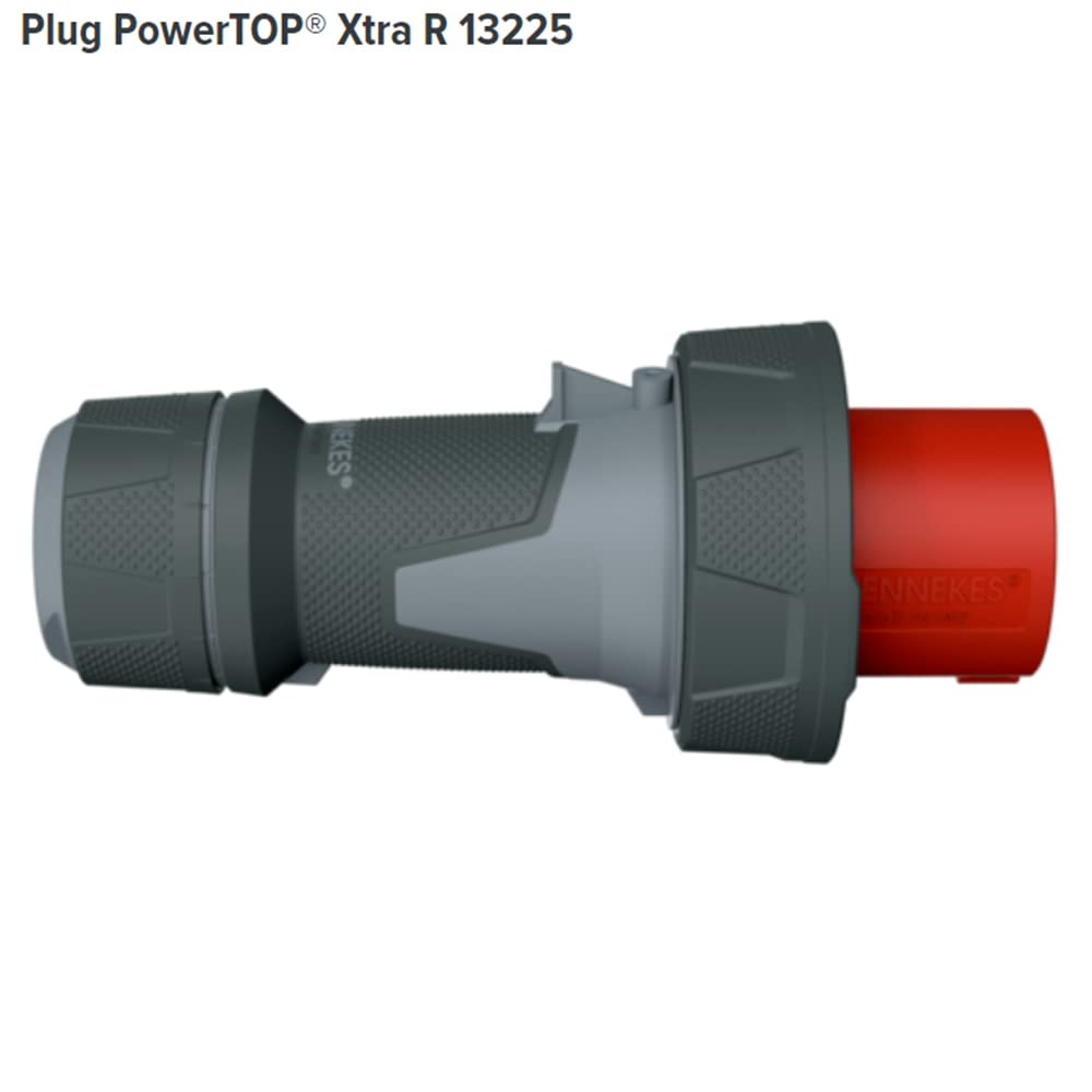 Mennekes 101200149 Clavijas Power Top XTRA, Tomas de Corriente CEE, 400 V, 50-60 Hz, 125 A, 5 Polos, IP 67, Rojo