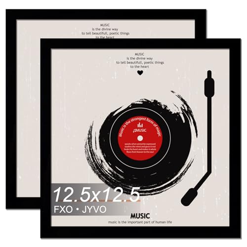 Fxojyvo Vinyl Record Frame for the Wall Display Album Cover, Black 12.5 x 12.5 Frame for any 12 Inch...