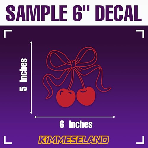Image of Red Cherries Bow Car Decal Coquette Cute Window Sticker Funny Cute Trendy Cherry Bow Car Accessories Vinyl Decal Waterproof 6 Inches Bumper Decals Gifts for Mom Dad Friend