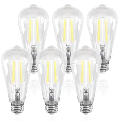 ORALUCE LED Edison Light Bulb 60 Watt Equivalent E26,Vintage Light Bulbs 6W 5000K Daylight White 700 Lumen, ST64 / ST21 Antique LED Filament for Ceiling Light Fixture, Non-dimmable, 6 Pack