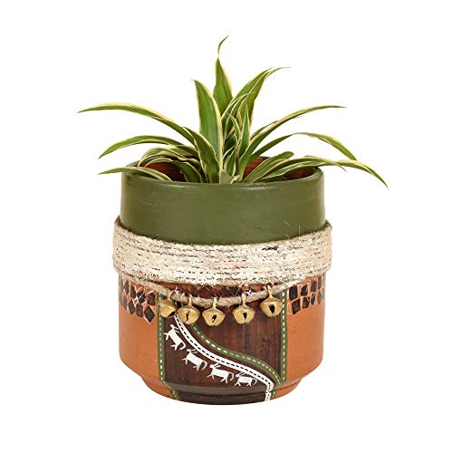 Image of AAKRITI ART CREATIONS Terracotta Planter Pot | Jute Embellished Brown Earthen Design, Modern Art, Matte Finish | Decorative Plant Pot for Indoor & Outdoor Home Decor