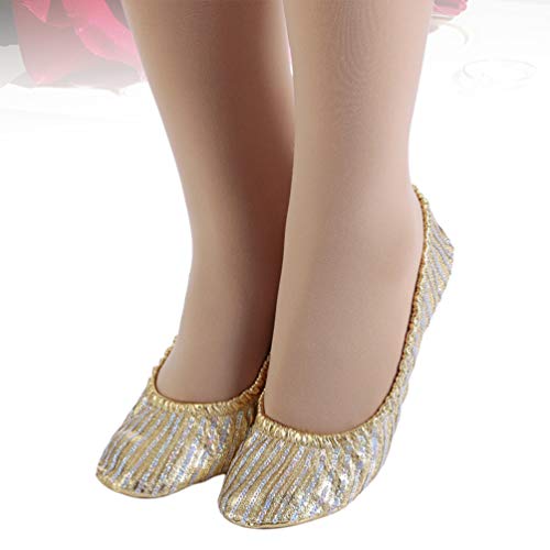 1Pair Womens Ballerina Bling Metallic Comfortable Flats Roll Up Walking Shoes Sequin House Slippers for Women Size L (Golden)4