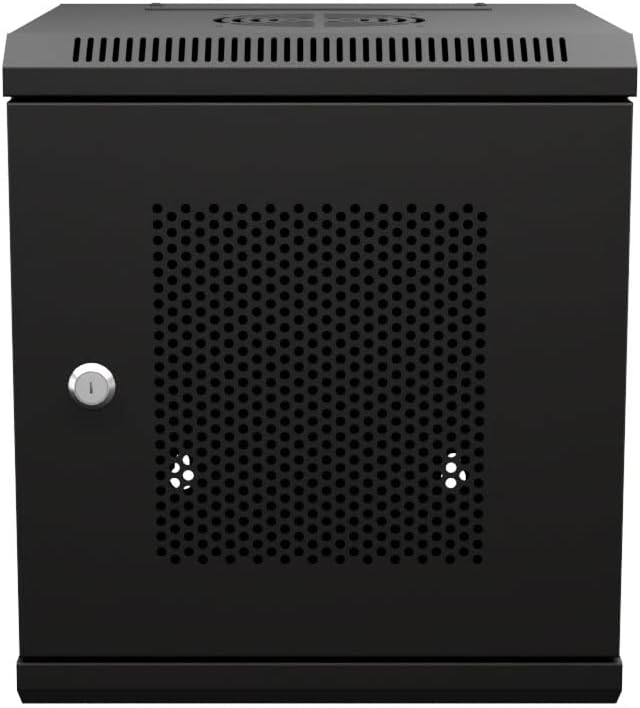 NavePoint 6U 10 Inch Network Server Cabinet, 11.8 inch Deep, Perforated Door, Black, Wall Mountable, 2 x Shelves, 1 x Blank Panel