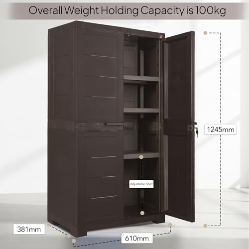 Image of Cello Novelty Big Bookshelf, Ice Brown | 2 Dustproof Doors | Space Saving Cupboard | Plastic Book Shelf | Multipurpose Book Shelf for Home, Office | Book Organizer for Library