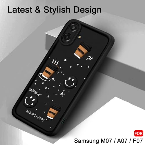 Image of TheGiftKart Back Cover Case for Samsung Galaxy M07 / F07 | Cute Fun Cartoon 3D Smiley Coffee Case | Full Camera Protection | Shockproof Back Cover Case for Samsung M07 / F07 (Silicone, Black)