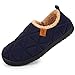 Price comparison product image FamilyFairy Men's Warm Quilted Memory Foam Slippers Non-Slip House Shoes with Elastic Gores for Indoor Outdoor Navy Blue 11