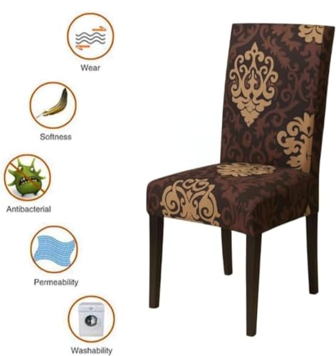 Image of Homerz Premium 6 Seater Dining Table Cloth with 6 Dining Chair Covers,Elastic Fitted Chair Slipcovers, Printed Polycotton Fabric, Table Cloth Size 60x90 inch (Royal Touch)