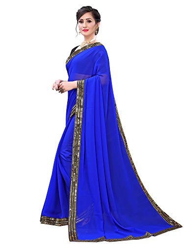 Image of AKHILAM Women's Lace Border Solid Georgette Saree with Unstitched Blouse Piece(CRNTON570 Parent)