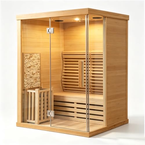 Image of Indoor steam sauna, 3 Person Home Sauna, Wi-Fi control, 6 kW Harvia Stove | Canadian hemlock Wood(220V)
