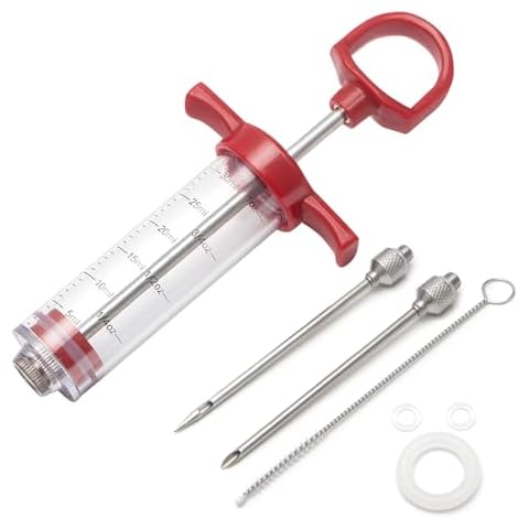 Ofargo Meat Injector Syringe, Meat Injectors for Smoking and BBQ with 2 Marinade Injector Needles; Injector Marinades for Meats, Turkey, Beef; 1-oz; User Manual Included Cover