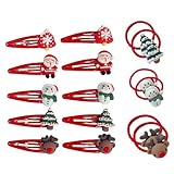 Weihnachts Haarschmuck für Kinder, 16STK Haarspange Haargummis Weihnachten Rote Weihnachtsmann Schneemann Schneeflocke Weihnachtsbaum Rentier Haarspangen Weihnachtsschmuck Geschenke für Kinder Mädchen
