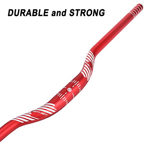 Image of FIFTY-FIFTY Mountain Bike Riser Handlebar, Aluminum Alloy MTB Handlebar, 31.8mm Diameter, 780mm Wide Bicycle Bar, Red, 35mm Rise