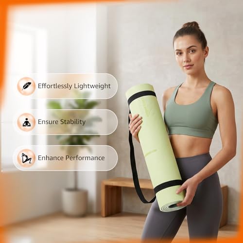 Image of Amazon Basics TPE Yoga & Exercise Mat with Carrying Strap | 6 mm Thick | Non-Slip Grippy Surface | Eco-Friendly Rubber-Like Material | Floor Protection | Ideal for Yoga, Pilates, Stretching & Meditation | 183 x 61 cm | Dark Green & Light Green