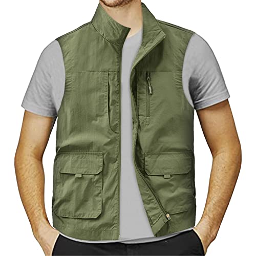 Gilet de safari multi-poches en coton vert séchage rapide XL homme