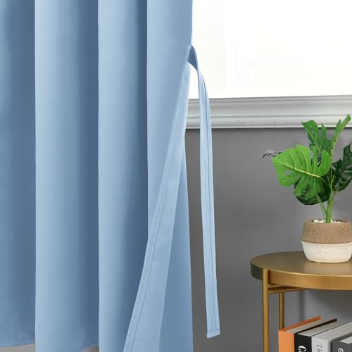 JIUZHEN Opaque Curtains Ruffle Tape Blackout Curtains Living Room Curtains Bedroom Thermal Curtain Light Blue H 228 x W 117 cm Set of 2 - Image 3