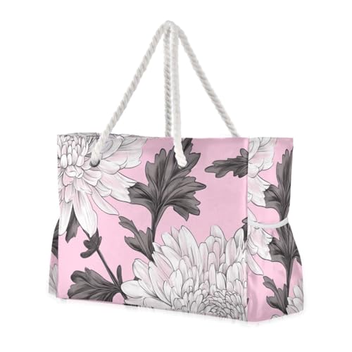 Sac de voyage plage fleurs rose avec poches pour les vacances d'été