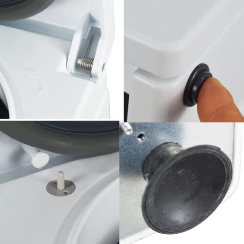 Detaye views of centrifuge components including lid hinge, lid lock, and suction feet