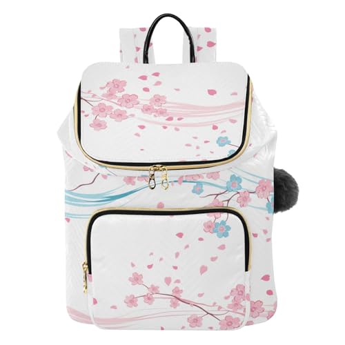 KLL Pink Blue Cherry Blossom Women Backpack Anti-theft Fashion Travel Shoulder Bag for Travel Work Shopping