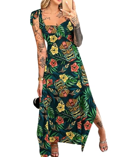 Image of Womens Summer Dresses Sleeveless Casual Sundress with Tie Straps Women's Maxi Beach Dress Vacation Outfits for Woman