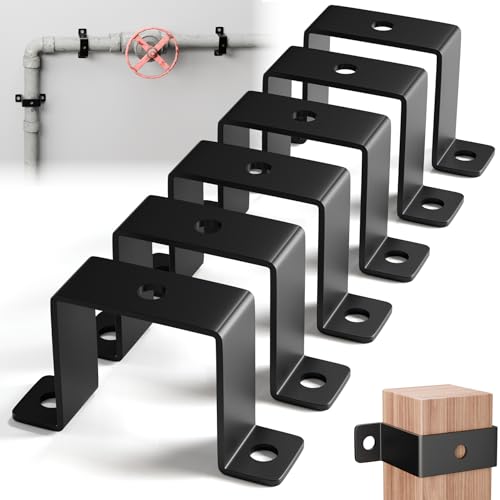 Image of 2 inchx2 inch Square Tube Strap Clamp | U shaped metal bracket | Black Square Pipe Clamp with Powder Coated | Wood Deck Fence Post Tie | Square Tube Buckle for Water Pipes,Stairs Railing - 6 Pcs