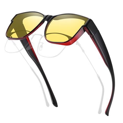 Image of HAOLOTA Night Vision Driving Over Glasses, Polarized Nighttime Glasses Men Women Anti Glare Yellow Tinted Lens