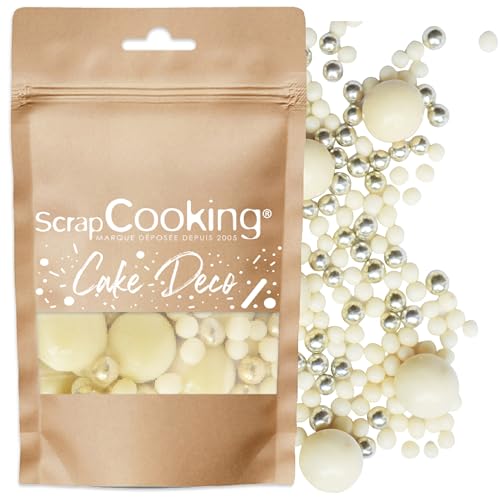 ScrapCooking - Perles en Chocolat Blanc & Doré 50 g - Décors Pâtisserie Alimentaires Comestibles - Sprinkles Choco Blanc & Or - Pour Desserts, Gâteaux, Bûches - Noël, Anniversaire - 7454
