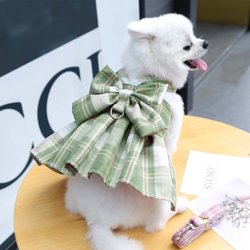 犬服 小型犬 猫 ハーネス リード 可愛い チェック柄 蝶結び メッシュ 通気性 ベスト 袖なし コスチューム 仮装 おしゃれ リボン 簡単着脱 胸あて式 散歩 ハーネス 引っ張り防止 dリング付き 牽引ロープ リード ペット 小動物用