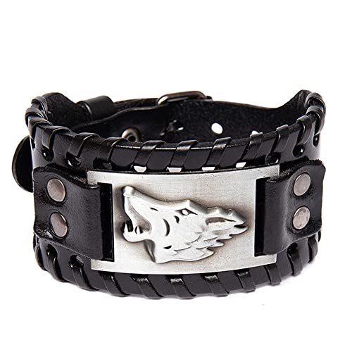 Cadeau bijou homme bracelet viking loup argent et cuir véritable
