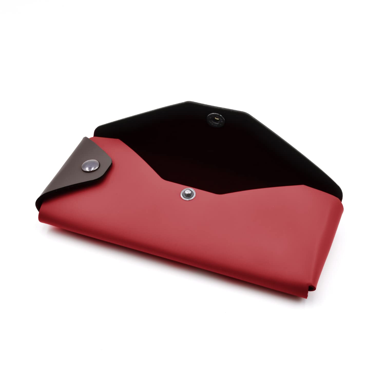 eglooh - Eros - Etui na długopisy i akcesoria skórzane cm 19x8 - Etui na okulary - Zamknięcie na guziki Brunite - w całości wyprodukowane we Włoszech, Czerwony Ferrari / Ciemnobrązowy, Obudowa