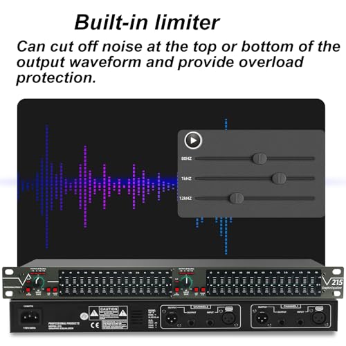 Ecualizador Estéreo Dual de 15 Bandas, Controlador Digital de Efectos de Audio, Ajuste de Ganancia, Botón de Encendido/Apagado Independiente por Canal, para Salas KTV y Home Theater miniatura 6